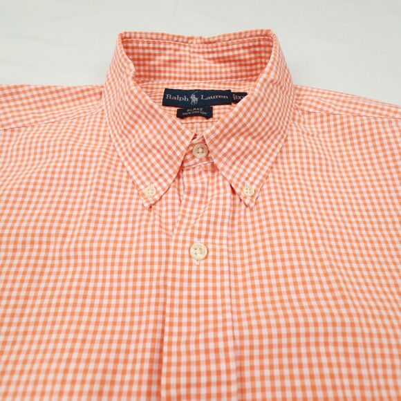 Ralph Lauren Vintage Men's Orange White Gingham Check Blake Button Up size XL‎ - Picture 4 of 10
